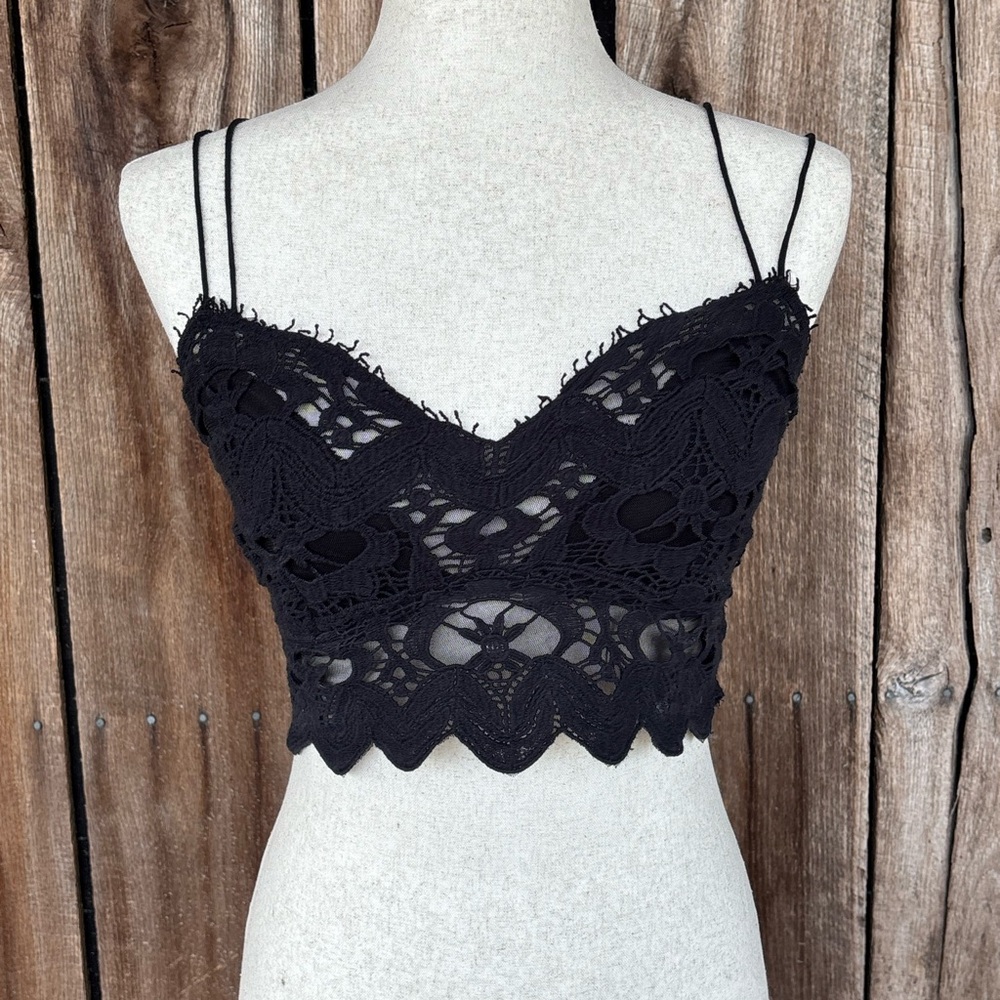Free People FP‎ One Black Lace Longline Bralette Strappy Back Boho Festival